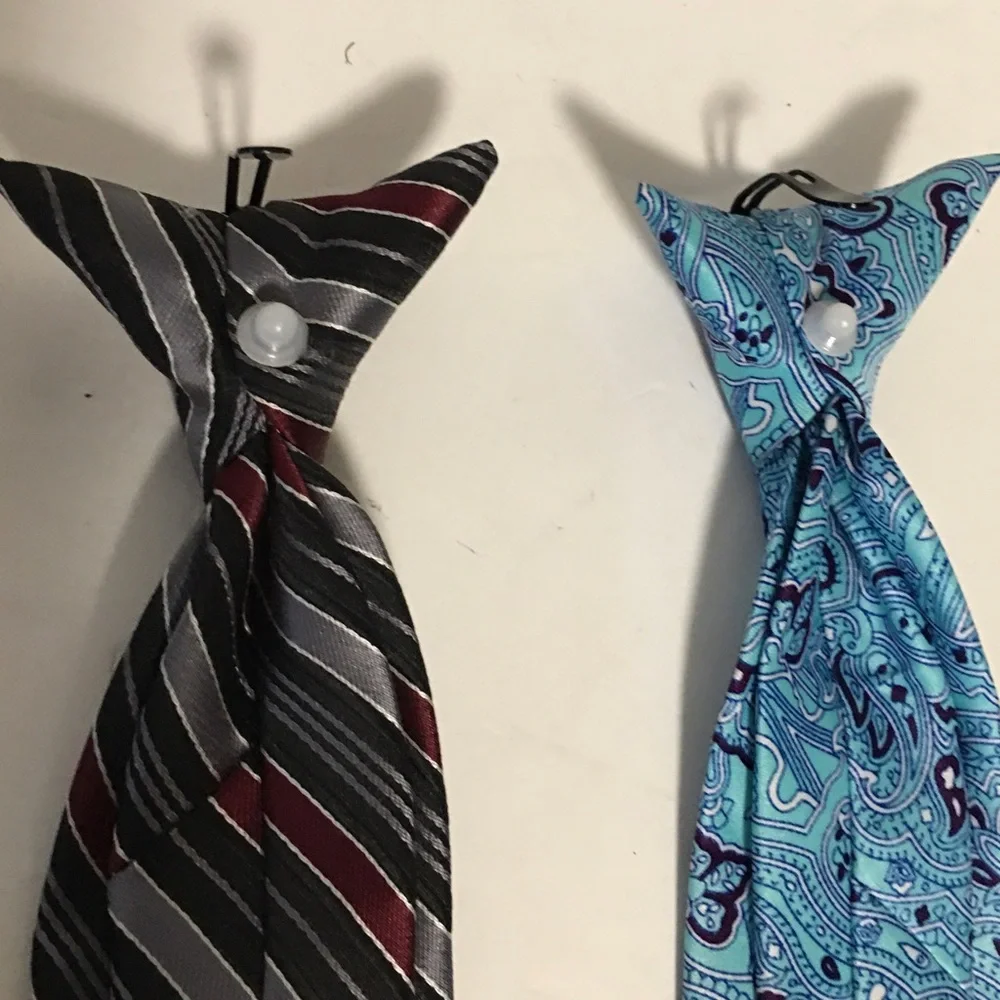 2 Boys Clip on Ties stripes & paisley gray black wine blue white EUC